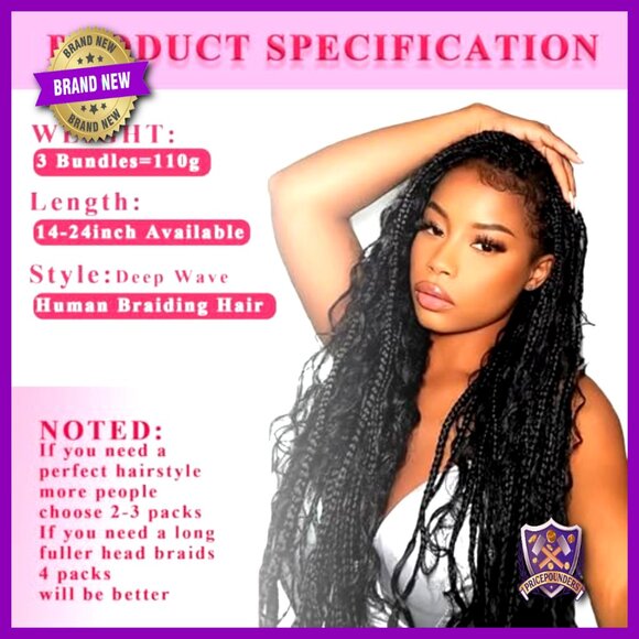 22 Inch Deep Wave Brazilian Virgin Hair Bundles for Boho Braids main image 4
